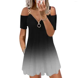 Casual Dresses Summer Dress For Women Short Sleeve Open Strap V-Neck With Zipper Sexy Beach Party Ladies Clothes