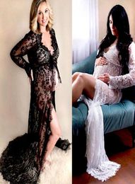 Pregnant Lace Dress Women Front Split Long Maxi Maternity BlackWhite Lace Dress Gown Pography Prop See ZHL73427240230