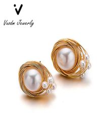 Stud Earrings Handmade Customised Vintage Pearl Earrings 14k Gold Plated Simple Jewellery For Women Girls Jewelry88803731022188