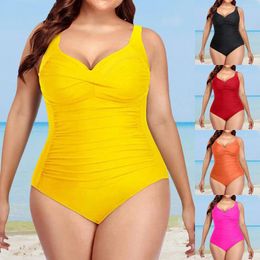 Women's Swimwear Ladies Large Chest Pleated Fashion Swimsuit With Low V Neck Shapewear Bikini Expensive