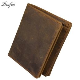 Men's crazy horse leather pocket wallets Brown genuine leather wallet with inner zipper Vertical cowhide purse fast Post 265m