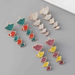 Dangle Chandelier Fan-shaped Ginkgo Leaf Earrings Coloured Womens Alloy Luxury H240504