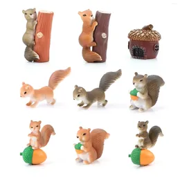 Garden Decorations 9pcs Squirrel Figurines Mini Animal Figure Miniature Ornaments Fairy Figures Cake Topper