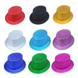 Berets Sparkling Glitter Powder Fedora Hat Wide Brim Magician Top Hiphop Cowboy Headwar Fashionable Party Accessory