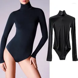 Women's T Shirts Women Knitted Solid Colour Turtleneck Bodysuit Tops 2024 Spring Autumn Long Sleeve Elastic Slim Jumpsuits American Versatile