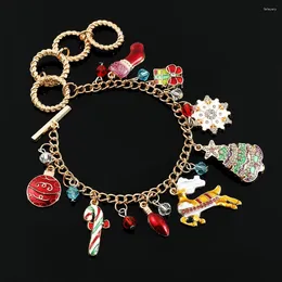 Strand Zircon Inlay Christmas Charm Bracelet Reindeer Snowflake Tree Pendant Festive Atmosphere Jewelry Gifts For Friends