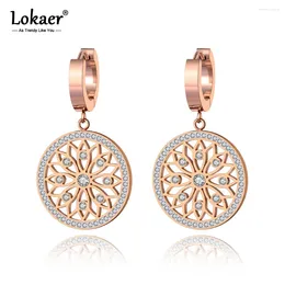 Hoop Earrings Original Design Stainless Steel Flower Rattan Disc Jewellery Trendy CZ Crystal For Women Girl E19269