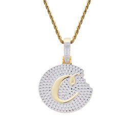Fashion Designer 18K Gold Plated Cubic Zirconia Bling Diamond Cute Cookie Pendant Necklace Hip Hop Rapper Jewellery Lovers Gifts for3721976