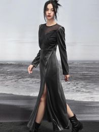 Ethnic Clothing Dark Velvet Dress Spring Women's 2024 Mesh Stitching Embroidered Long Chinese Cheongsam