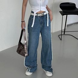 Women's Jeans SuperAen Korean Chic Niche Retro High Waist Contrast Side Zipper Design Wide Leg Long Pants Women