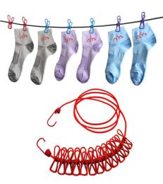 Travel Elastic Clothesline with 12pcs Clothespins Portable Retractable Clothes Rack Hanging Rope line for Indoor Laundry Drying Ou9962426