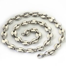 free ship 18''-32'' choose the lenght stainless steel silver coffee beans necklace chain 9mm wide shiny for Women M 277p