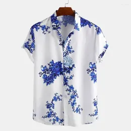 Men's Casual Shirts Men Shirt Ink Painting Single-breasted Summer Hawaiian Turndown Collar Top For Party