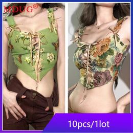 Women's Tanks 10pcs Summer Print For Women Sexy Wrapped Chest Crop Tops Sleeveless Bandage Girls Vest Bulk Items Wholesale Lots M13550
