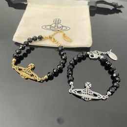 Designer Small Design Black Agate Simple Inlaid Sparkling Diamond Saturn Bracelet Brand Light Luxury Fashion Womens Hpiece