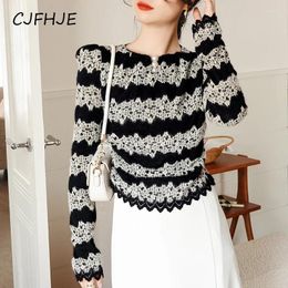 Women's Blouses CJFHJE O-Neck Long Puff Sleeve White Black Shirts Women Patchwork Casual Hollow Out Flower Button Tops Slim Lady