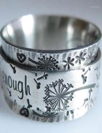 Vintage Silver Colour Engraved Dandelion Wide Ring Lettering I am Enough Inspiration Rings for Men Women Punk Party Jewellery Z15811546166