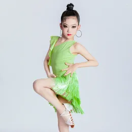 Stage Wear Green Latin Dance Practice Suit Children's Competition Clothes 2024 Performance