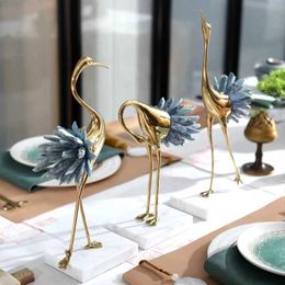 Decorative Objects Figurines Artificial crystal swan ornaments light luxury modern minimst study living room Nordic brass crane home decoration crafts T240505