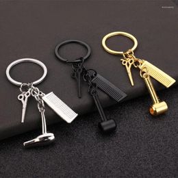 Keychains Creative Hair Dryer Scissors Comb Keychain Key Ring Barber Set Chain Accessories For Women Men Gifts