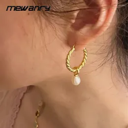 Hoop Earrings Mewanry Pearl Pendant Threaded For Women French Vintage Elegant Fashion Simple Prevent Allergy Engagement Jewelry