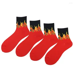 Men's Socks Red Flame Pattern Hip Hop Street Men And Women Trend Fashion Cotton Summer Breathable