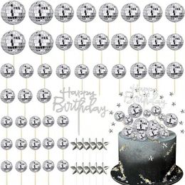 Party Supplies 35PCS DIY Disco Ball Cupcake Toppers Acrylic Happy Birthday Cake Topper Centrepiece Decor Theme For