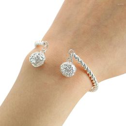 Bangle Alloy Jewellery 65mm With Bell Silver Colour Chain Twisted Rope Bracelets Fashion For Woman Birthday Gifts