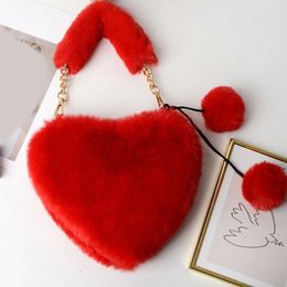 Shoulder Bags 2024 Fashion Women's Heart Shaped Faux Fur Crossbody Wallet Purse Chain Bag Lady Handbag