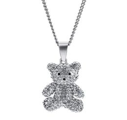 Men Women Rhinestone Bear Pendant Necklace Fashion Hip Hop Jewellery Gold Silver Stainless Steel Chain Punk Designer Necklaces For M8954100