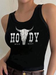 Women's Tanks Printcess Y2K Tank Top 2024 Sexy Undershirt Horn And Letter-Printed Crew Neck Summer For Women