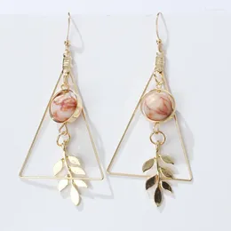 Dangle Earrings European And American Fashion Vintage Hollow Out Triangle Marble Round Beads Leaf For Woman Girls Jewellery
