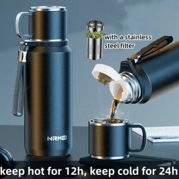 Double Wall Keep and Cold Thermos Bottle Stainless Steel Insulated Bottles Vacuum Flask Large Cup with Tea Filter 240430