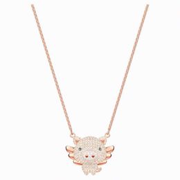 neckless for woman Swarovskis Jewellery 1-1 High Version Cute and Cute Flying Pig Necklace Female Swallow Charm Full Diamond Pig Collar Chain Female