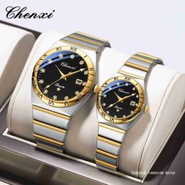 CHENXI Dawn the Year of the Loong New Couple Watch Fashion Trends Mens and Womens Watch with Diamond Calendar Glow Quartz Watch