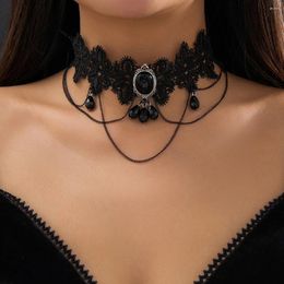 Pendant Necklaces Gothic Multilayer Black Lace Crystal Choker Necklace For Women Vintage Sexy Tassel Chain Halloween Jewelry Accessories