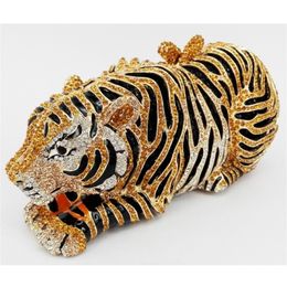 Stylish Animal Tiger Diamond Evening Bag Gold Luxury Diamante Crystal Clutch Wedding elegant bride Party leopard 88166 Y201224 256o