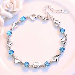 Chain JewelryTop Store 925 Sterling Silver Bracelet Jewellery High Quality Retro Heart Wedding Shaped Cubic Zirconia Length 17CM+4CM H240504