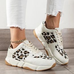 Casual Shoes Women Fashion Leopard Platform Sneakers Low Top Lace Up Vulcanised Zapatillas Mujer