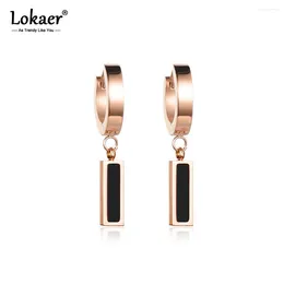 Hoop Earrings Fashion White & Black Shell For Women Rose Gold Color Titanium Steel Female Jewelry E17044