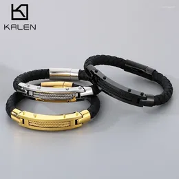 Charm Bracelets Simple Wire Cowhide Leather Bracelet For Men Gift High Quality Stainless Steel Magnetic Clasp Fashion Jewelry