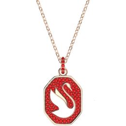 neckless for woman Swarovskis Jewelry Shijia 2022 New Year 1 1 Shining Red Swan Necklace Female Swarovski Element Crystal Clavicle Female