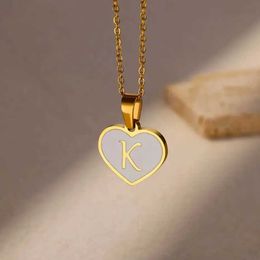 Pendant Necklaces White Oil Drop Xin Heart Necklace Womens Stainless Steel A-Z Letter Heart Necklace Birthday Wedding Jewellery Gift 2024 Q240430