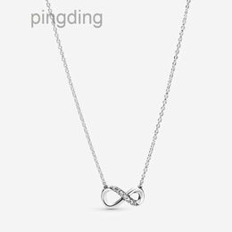 Funkelnde Infinity Anhänger Halskette für echte Sterling -Hochzeitsschmuck für Frauen Freundin Geschenk CZ Diamond Designer Halsketten mit