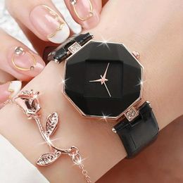 Wristwatches 2Pcs Ladies Fashion Simple Star Digital Diamond Rhinestone Leather Quartz Watch Rose Bracelet Gift Set