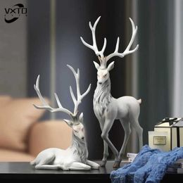 Decorative Objects Figurines Nordic Creative Deer Office Desk Figurines Elk Sculpture for Living Room Home Accessories Arts and Crafts Supplies T240505