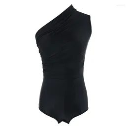 Stage Wear Latin Dance Bodysuit Women's Ballroom Sleeveless Pleated National Standard Sexy One Side Shoulder Practise Clothes