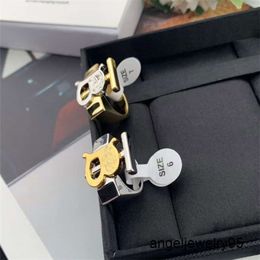 French Fashionable Letter Right Angle Ring Light Luxury Two Color Combination Brass Material Charm Jewelry for Men and Women