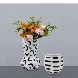 Vases Ceramic Vase Black And White Spots Flower Arrangement Accessories Pot Handmade Modern Home Decoration Crafts