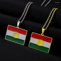 Chains Kurdistan Map Flag Pendant Necklace Stainless Steel Gold Silver Colour Men Women Country Ethnic Jewellery Gift